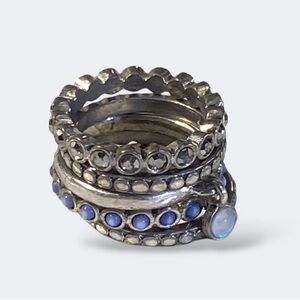 Opalite Hematite and Blue Gemstone Stainless Steel Ring Stack Sz 6.5 Free Spirit